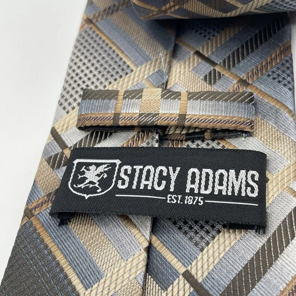 Stacy Adams Men's‎ Tie Blue/Gold/Brown Plaid Check 3.25